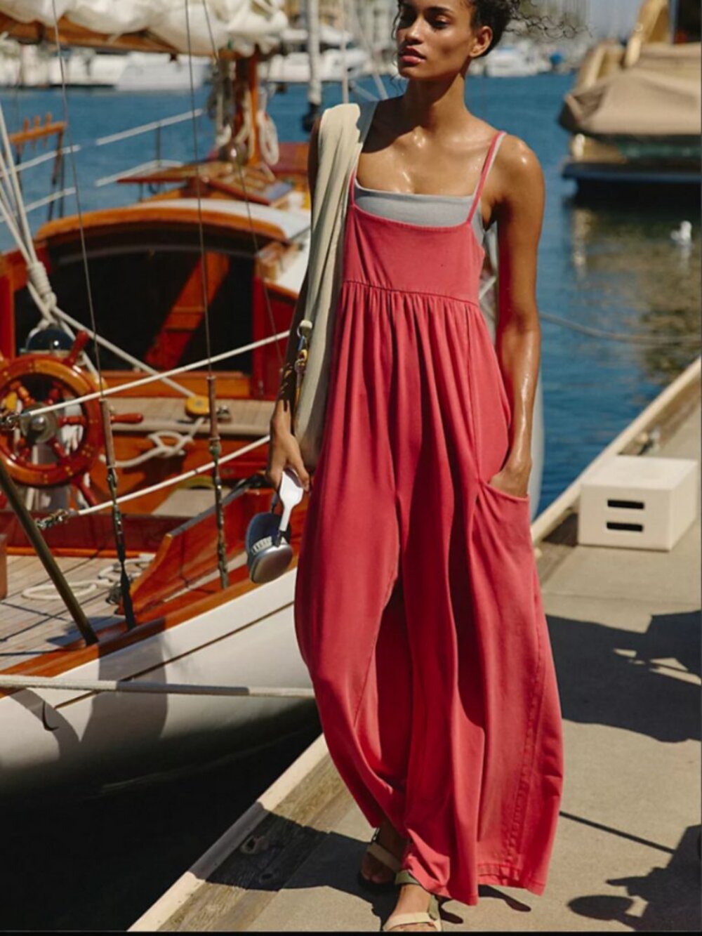 NWT Free People Hot Shot Strappy Onesie in Grapefruit